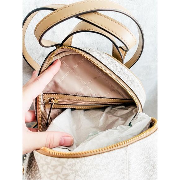 NWT Michael Kors Rhea Medium Metallic Signature Logo Backpack & Trifold Wallet main image 14